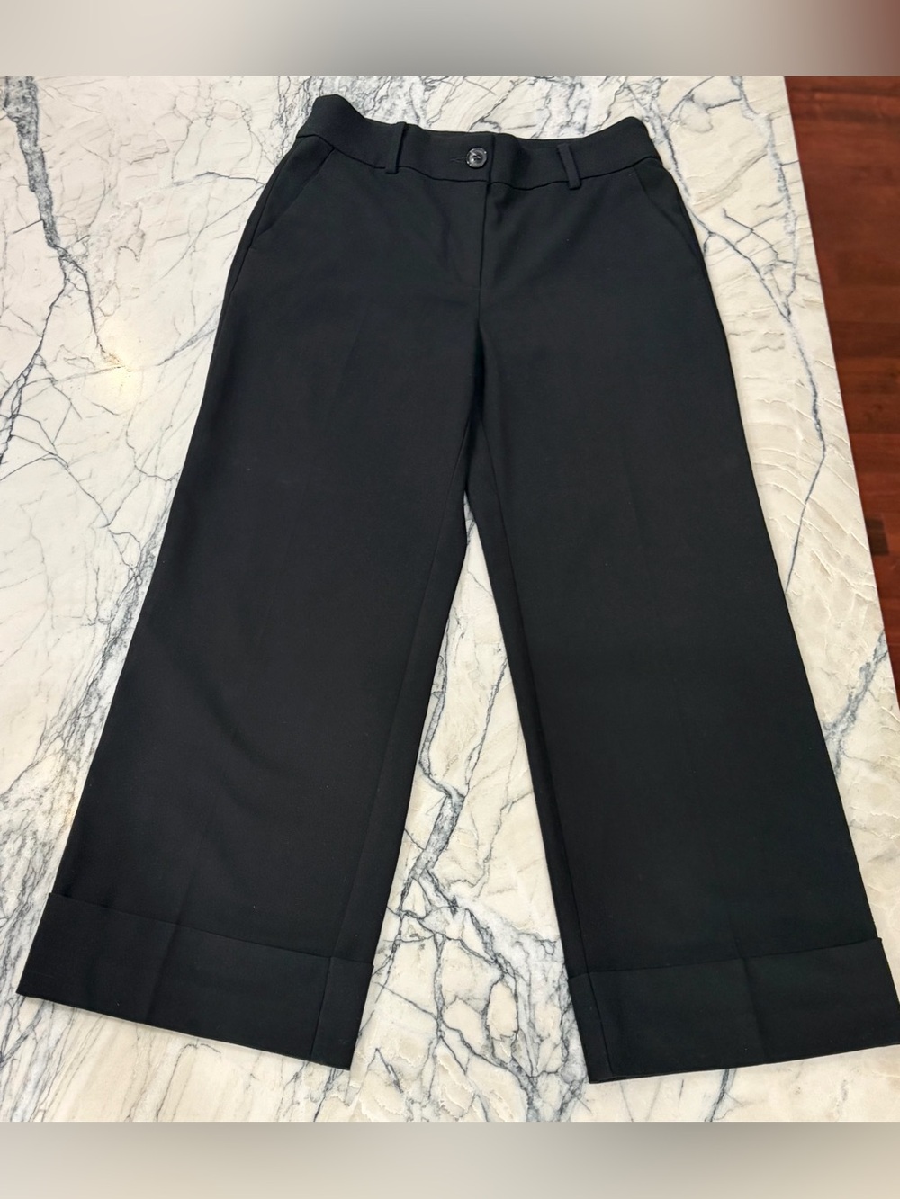 LOFT Black Wide-Leg Cropped Trousers